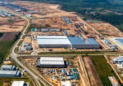 Industrial estate land development aerial view